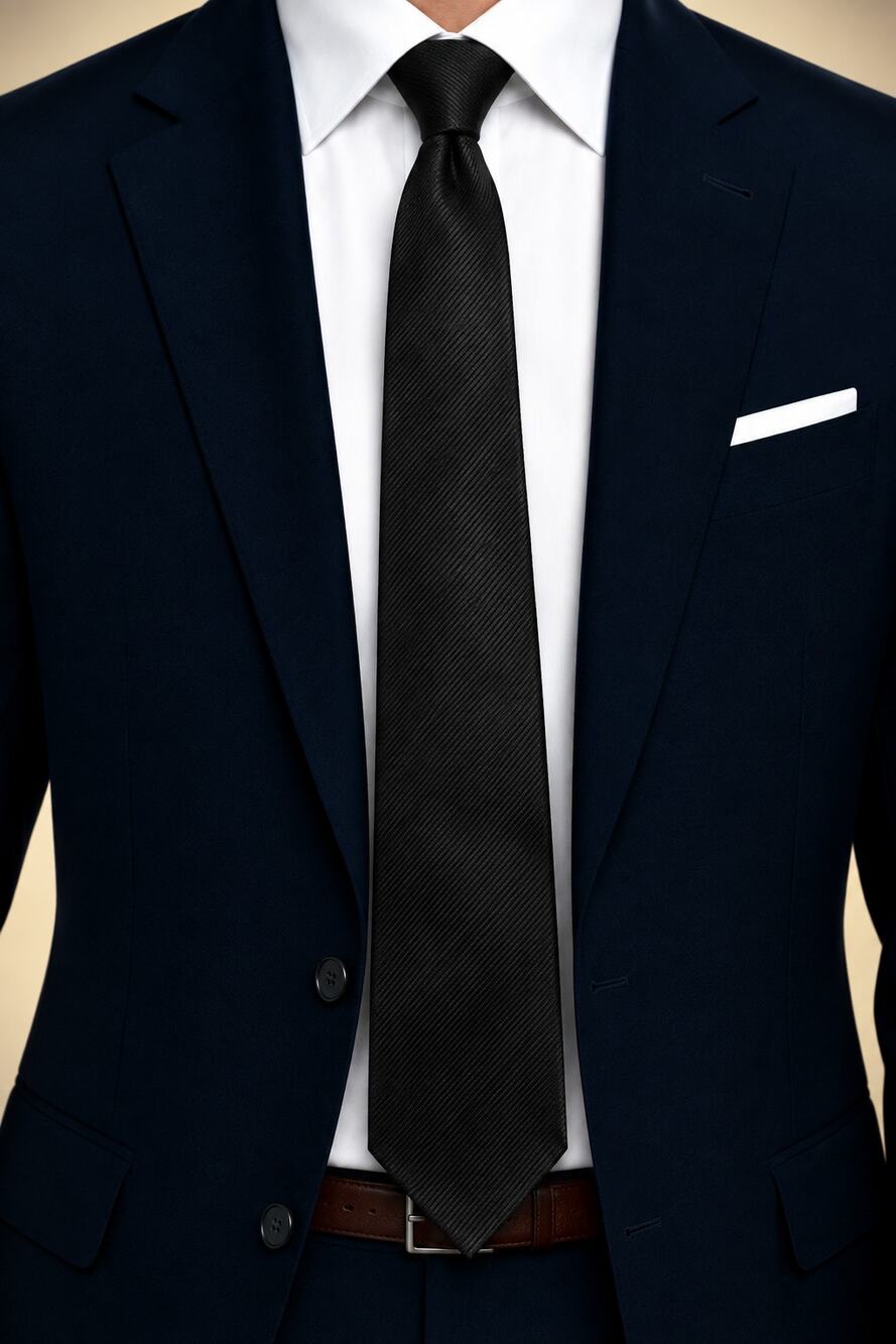 Men's Narrow Black Tie Formal Ribbed Texture Polyester Neckwear Formal Casual